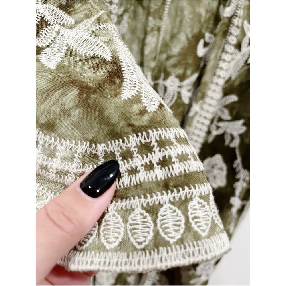 Raj Emery Embroidered Duster Kimono Olive Green White Floral Lace One Size - Picture 7 of 10